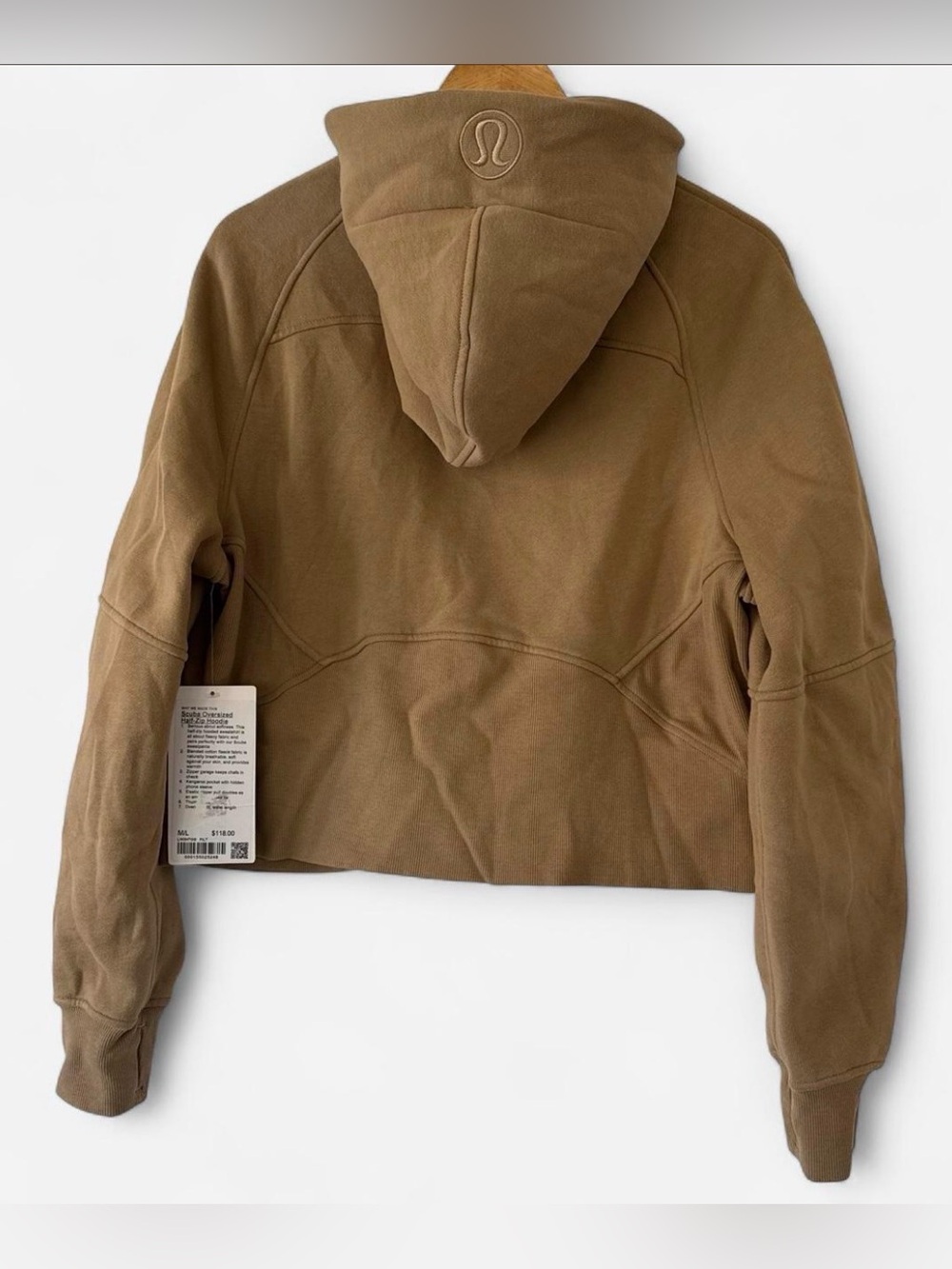 Lululemon Scuba Oversized Half-Zip Hoodie Waist Length Size M/L Filbert Tan NWT - Picture 4 of 6